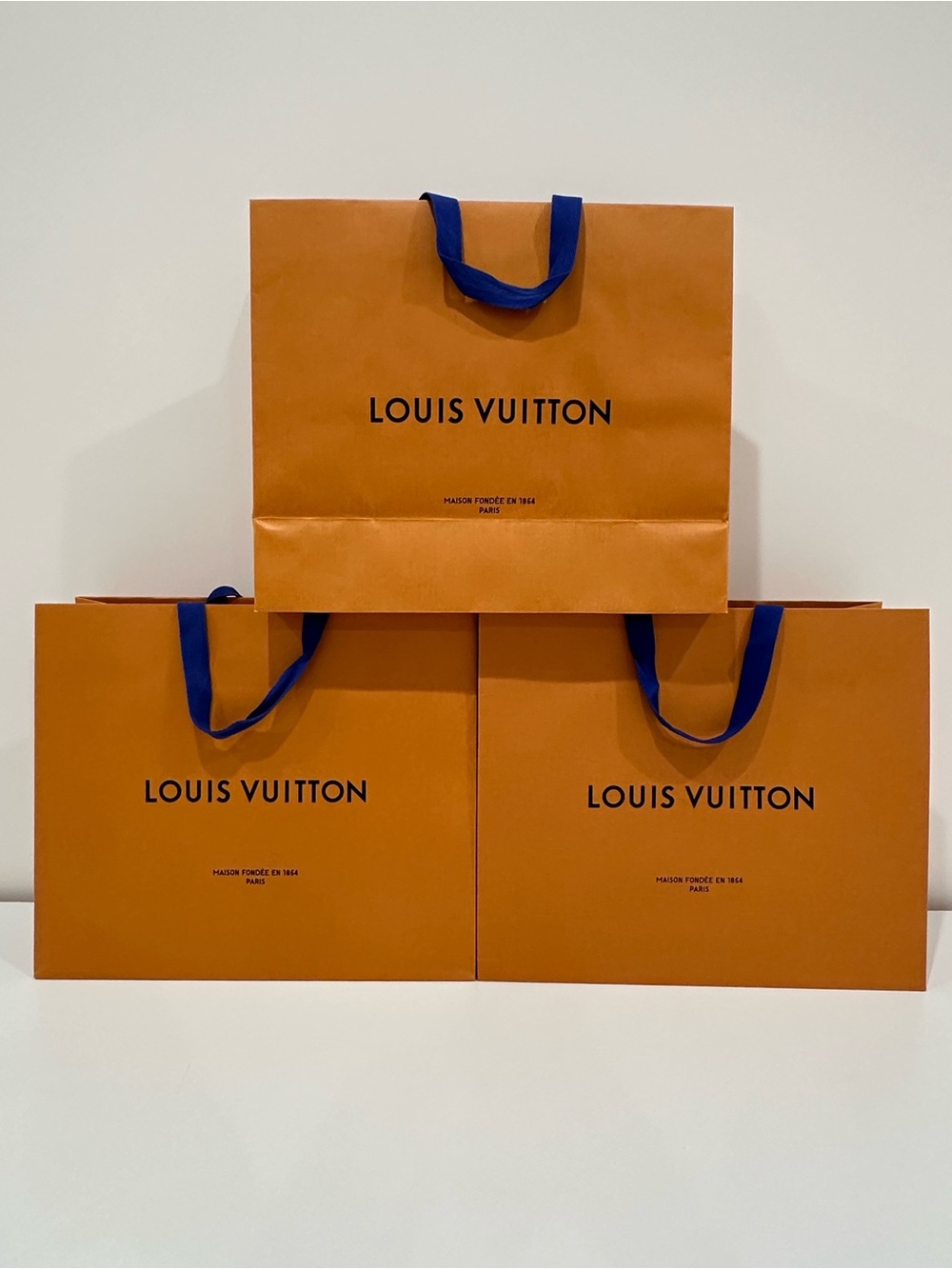 3 Louis Vuitton Orange Paper Shopping Bags |Set of 3| 15.5x13.5x6.5 inches